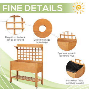 Jardinière surélevée en bois avec étagère et roulettes