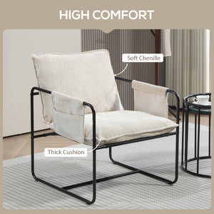 Fauteuil avec poches latérales et structure en acier, beige