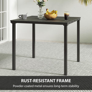 Outdoor dining table for 4 with metal legs, black