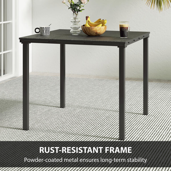 Outdoor dining table for 4 with metal legs, black