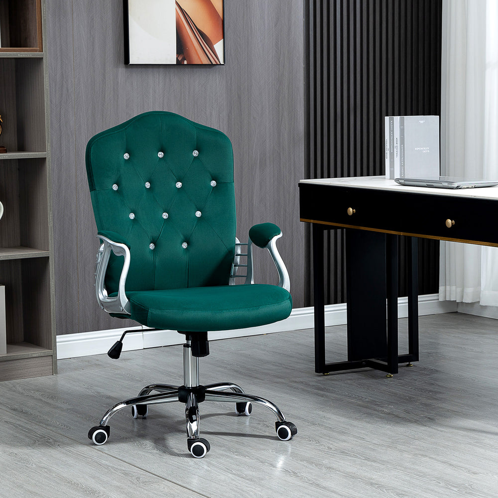 Green velvet office chair.