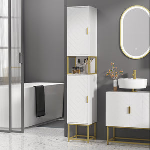 Armoire de rangement haute pour salle de bain, étagère réglable, blanc
