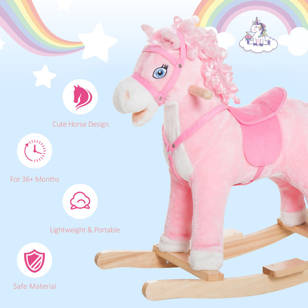 Kids Plush Rocking Horse, Rocking Toy with Realistic Sounds, Pink