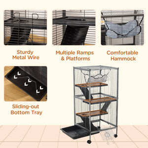 Cage à roulettes à 4 niveaux pour rongeurs