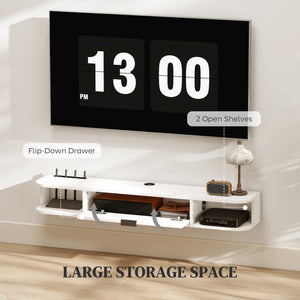 47" Floating Wall Mounted TV Stand with Drop-Down Drawer and 2 Open Shelves, White