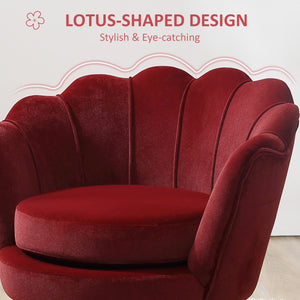 Fauteuil d'appoint lotus en tissu velours avec pieds en métal doré, bordeaux