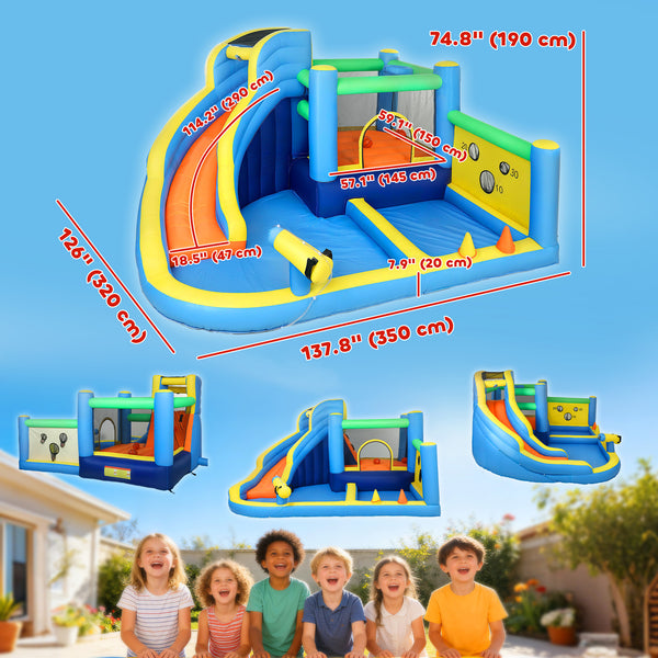 Château gonflable pour enfants avec toboggan, piscine à balles, lance-balles et souffleur