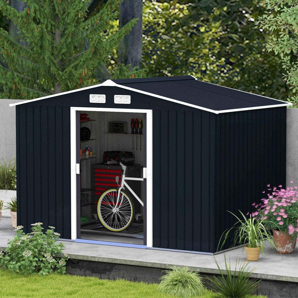 Abri de jardin avec kit de fondation et double porte, gris foncé