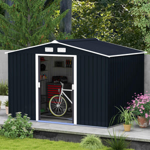 Abri de jardin avec kit de fondation et double porte, gris foncé