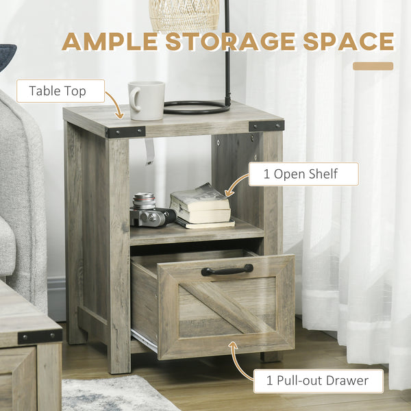 Table d'appoint style farmhouse avec rangement, gris