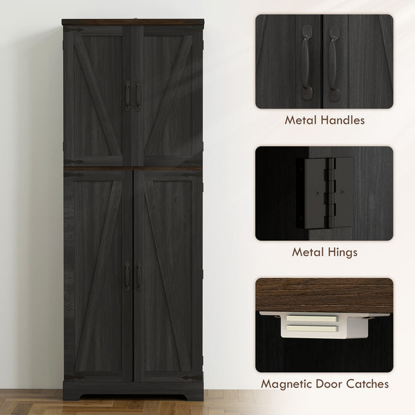 Armoire de cuisine avec étagères à épices et étagères réglables, finition bois noir.