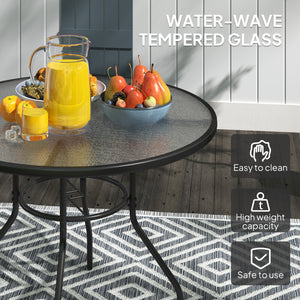39.4" Round Garden Table with Umbrella Hole, Glass Top and Steel Frame