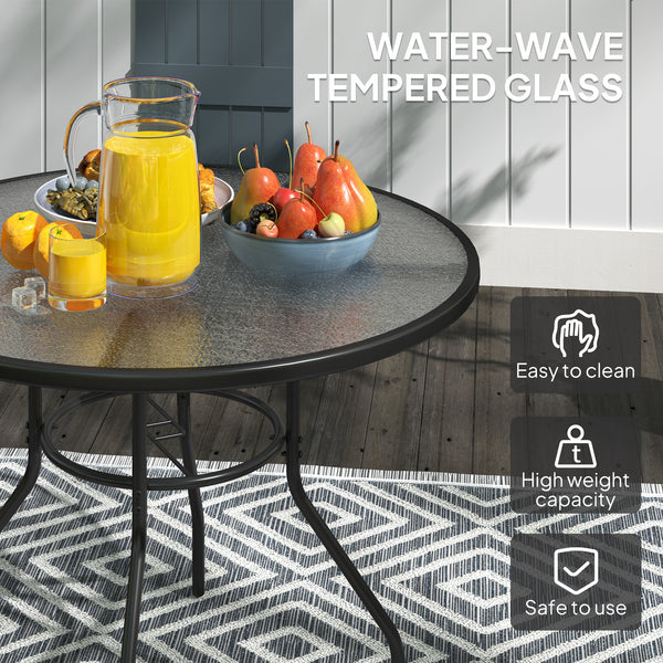 39.4" Round Garden Table with Umbrella Hole, Glass Top and Steel Frame