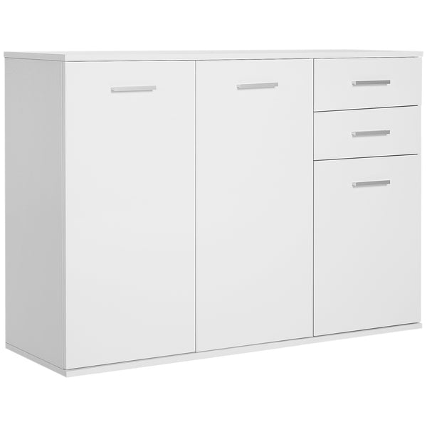 Buffet laqué brillant, avec 2 tiroirs et 3 portes avec étagère réglable, meuble bar à café, blanc