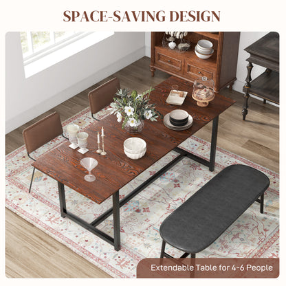 HOMCOM 160-200cm Folding Dining Table for 4-6 People, Foldable Kitchen Table with Steel Frame, Brown Wood Grain