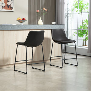 Ensemble de 2 tabourets de bar style vintage en similicuir, avec repose-pieds, marron foncé.