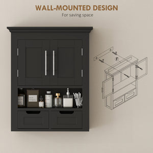 Wall-mounted bathroom cabinet with shelf, black