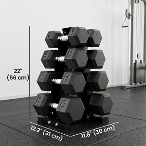 Ensemble de 8 haltères hexagonaux de 15 à 30 lb avec support de rangement vertical