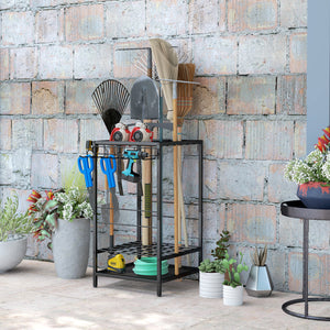 Tour de rangement pour outils de jardin à 3 niveaux, noir