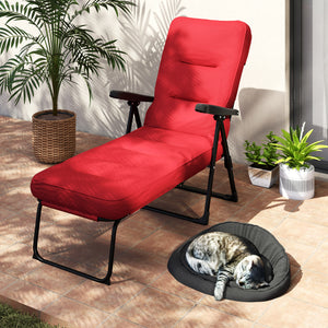 Chaise longue pliante avec coussin, dossier réglable avec repose-pieds, bordeaux