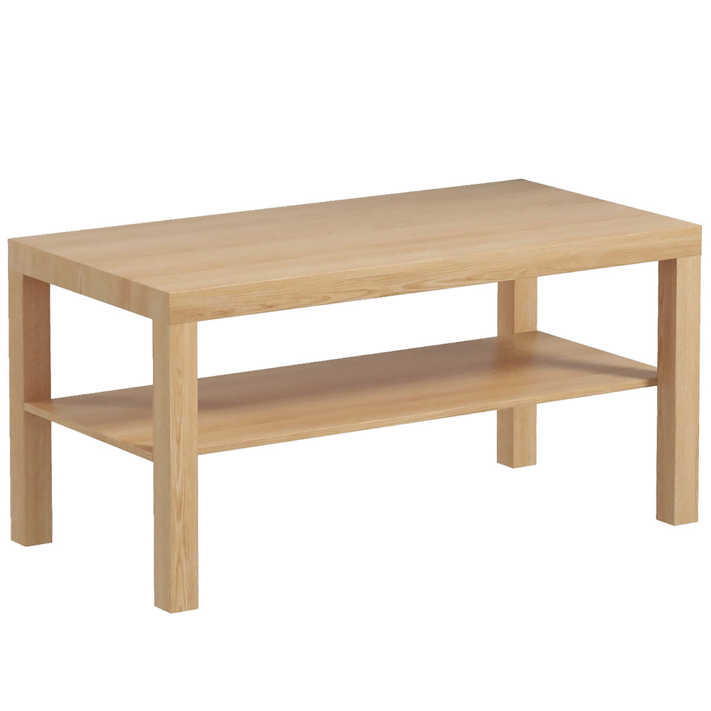 Table basse à deux niveaux avec étagère de rangement, couleur bois naturel