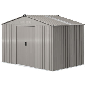 Garden shed with foundation kit and double door, grey