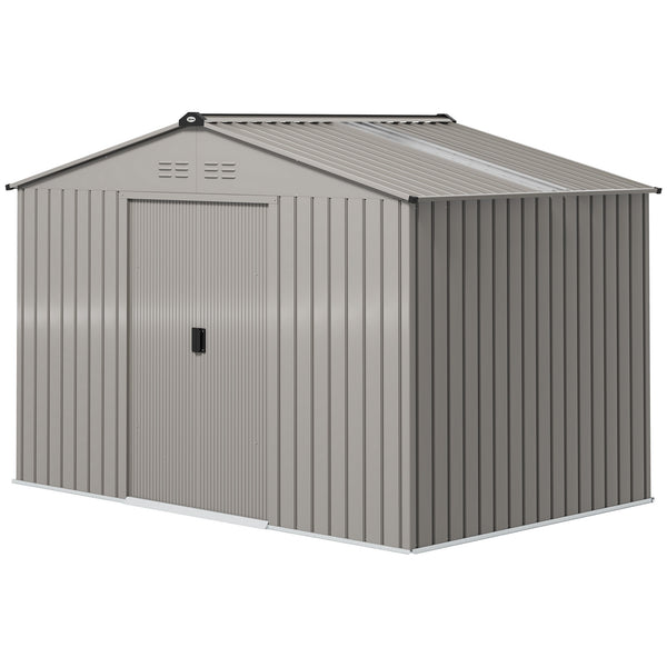 Garden shed with foundation kit and double door, grey