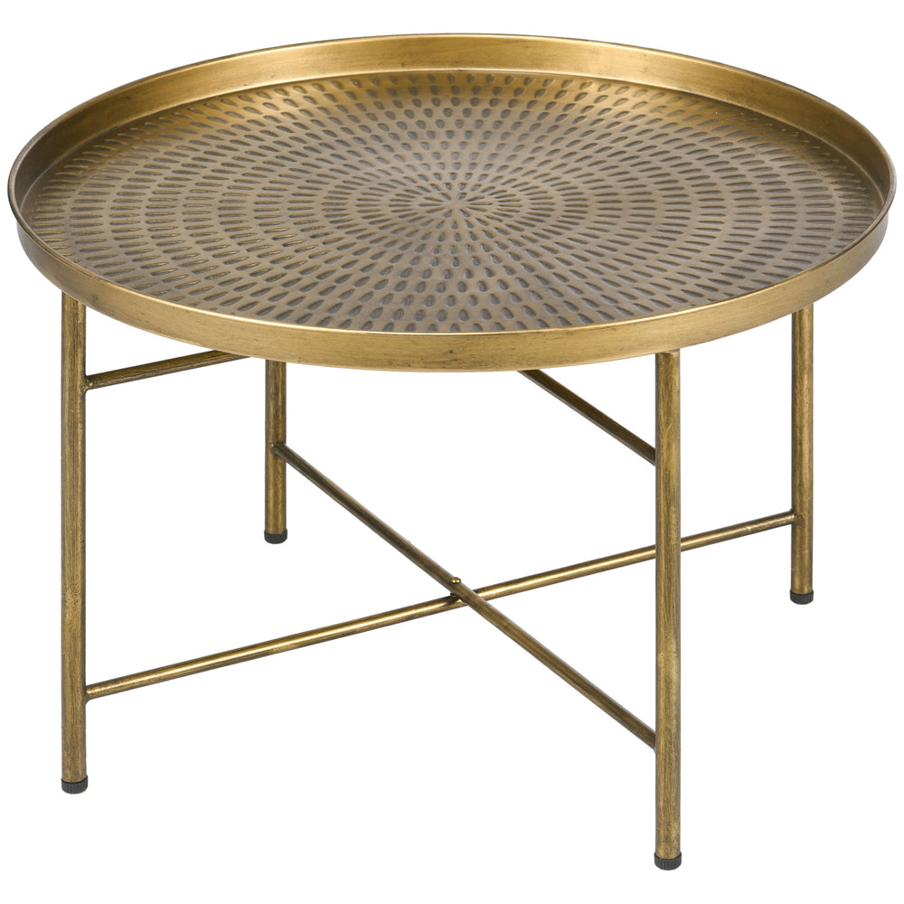 Table basse vintage ronde avec plateau martelé et cadre en métal, Or