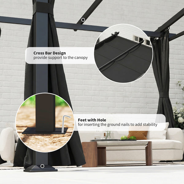 Pergola métallique avec toit coulissant et rétractable, 10 x 10, noire