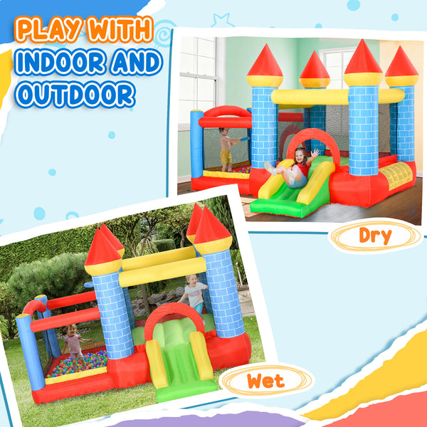 Château gonflable 9,2 x 9,5 pi, 4 en 1 pour enfants avec trampoline, toboggan, piscine, panier et souffleur