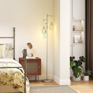 Lampadaire industriel avec 3 abat-jour suspendus, argent