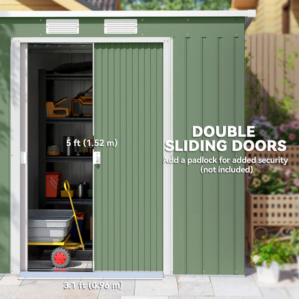 Galvanized steel garden shed with foundation kit - Green