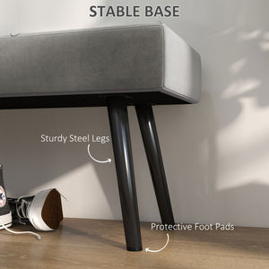 Banc de chambre rembourré avec pieds en acier, gris
