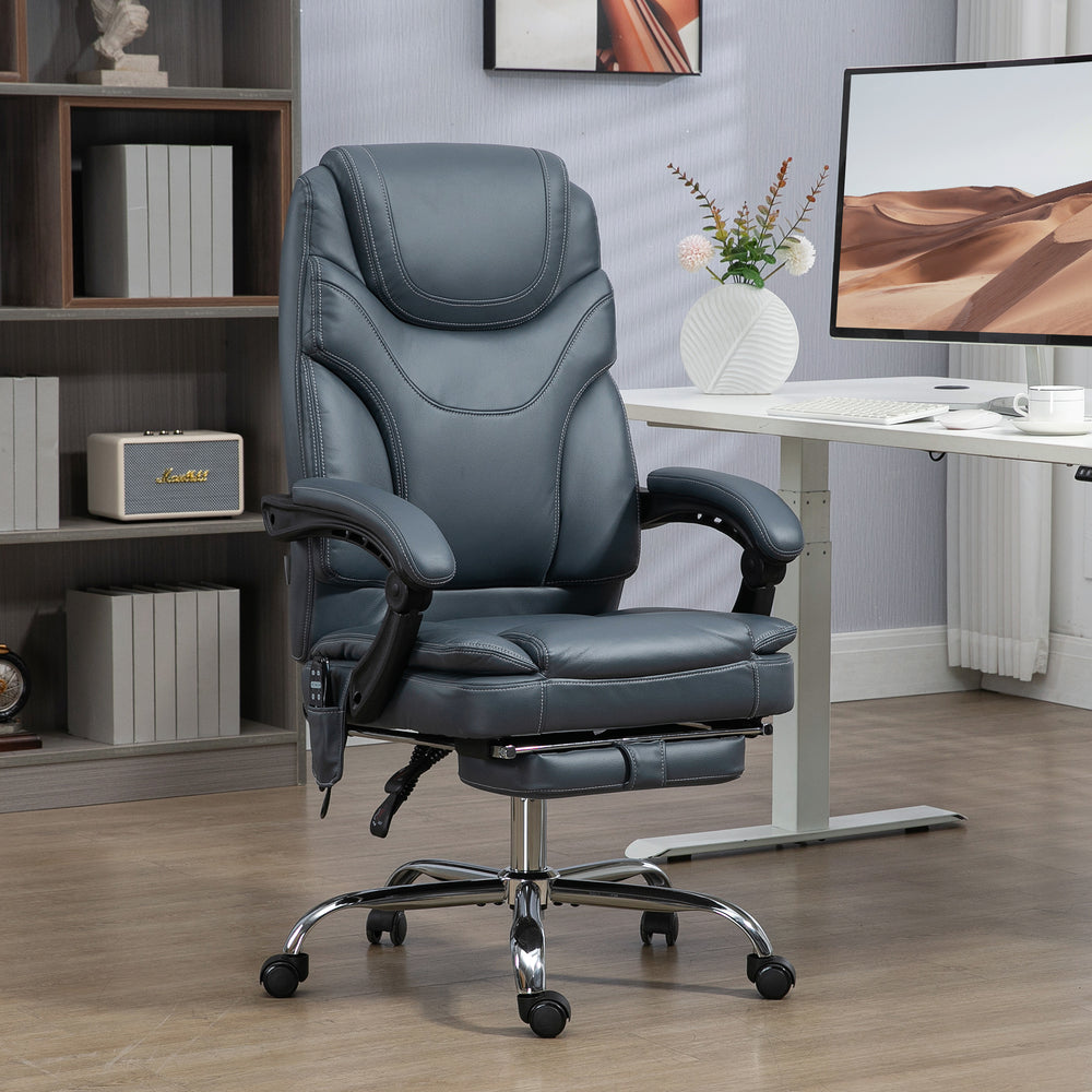 6-point massage office chair with footrest, grey