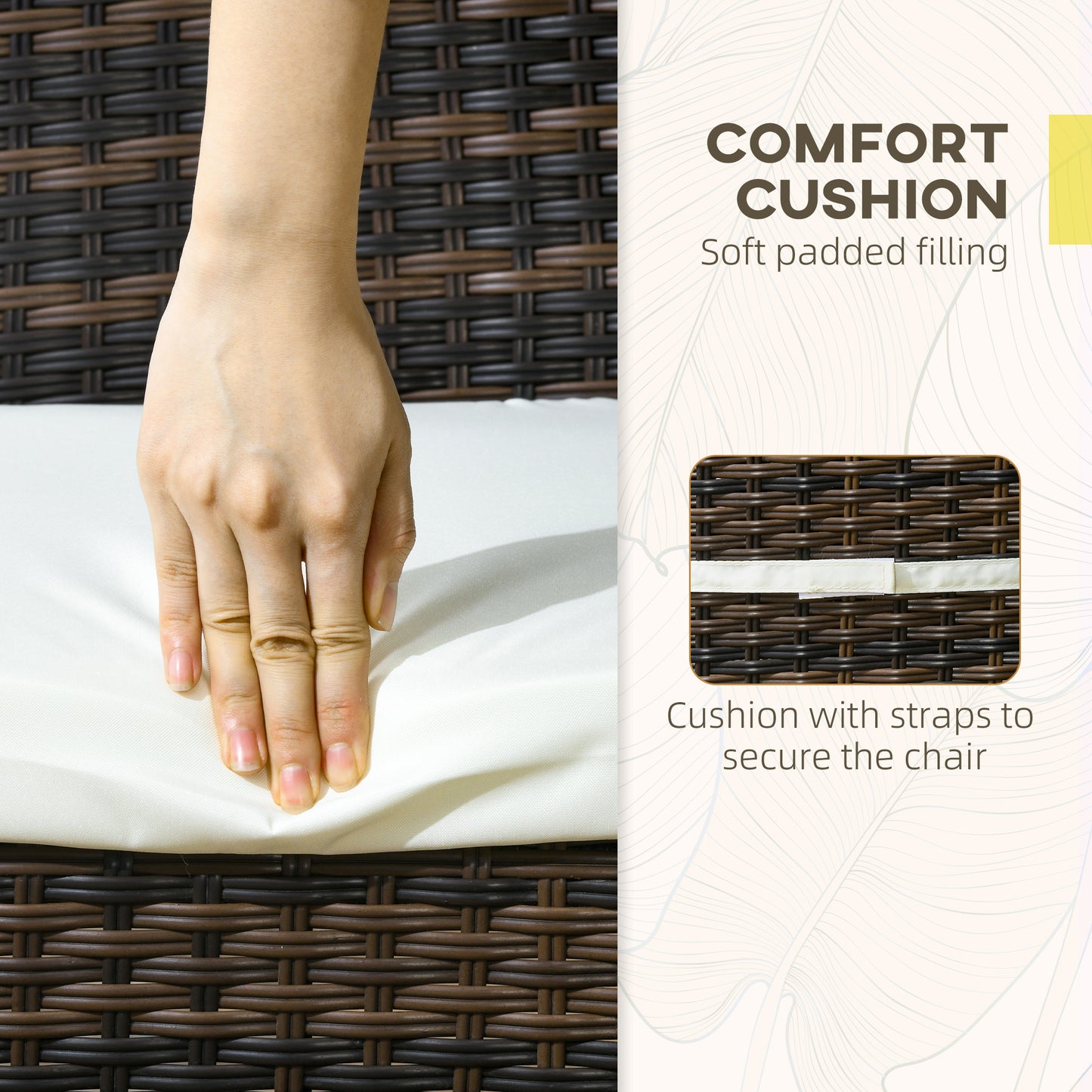 Chaises de salle à manger d'extérieur en rotin synthétique avec coussin, marron