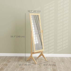 Miroir pleine longueur à angle réglable, chêne