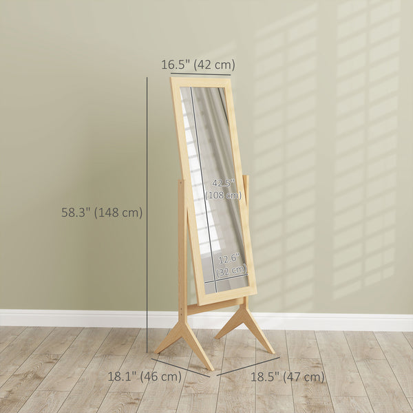 Miroir pleine longueur à angle réglable, chêne