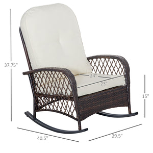 Fauteuil à bascule en rotin et osier avec coussins épais, blanc crème