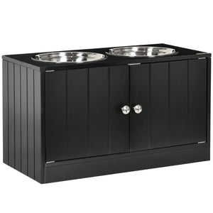 PawHut Raised Dog Bowls for Large Dogs, with Stand, Storage, 2 Stainless Steel Bowls, Black, 60 x 30 x 35 cm