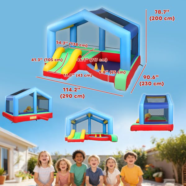 Château gonflable pour enfants, structure gonflable avec toboggan, piscine à balles, jeu de lancer d'anneaux, parasol et souffleur