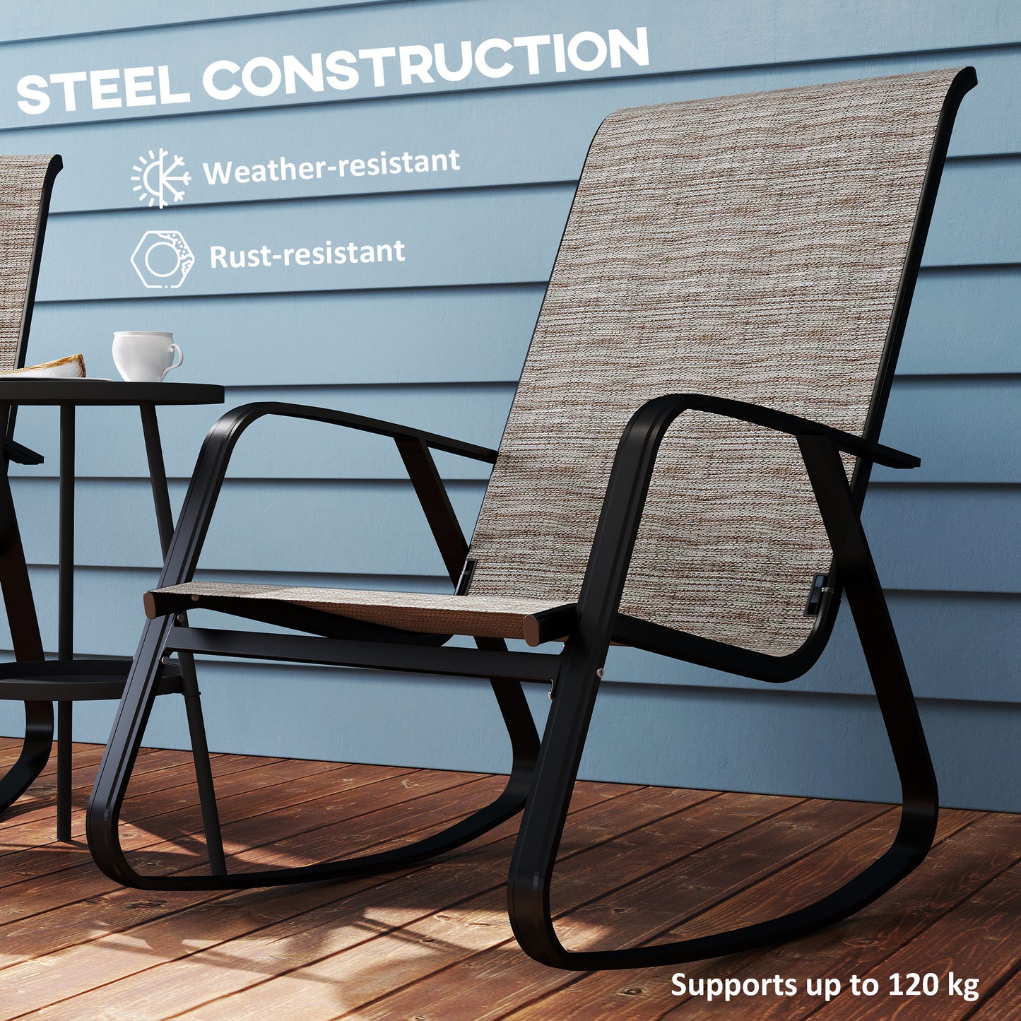 Lot de 2 fauteuils à bascule pour patio avec dossier haut et accoudoirs, marron clair