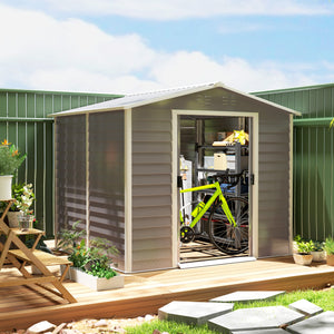 Abri de jardin 8' x 7', en métal galvanisé amélioré avec portes verrouillables, cadre de plancher, gris clair