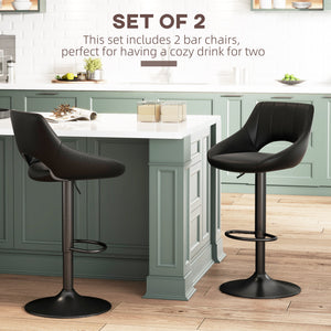 Lot de 2 tabourets de bar pivotants, rembourrés en similicuir, hauteur comptoir, avec base ronde en métal, Noir