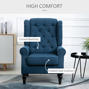Fauteuil d'appoint capitonné avec pieds en bois, bleu