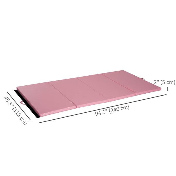 Tapis de gymnastique pliable 1,22 m x 2,42 m x 5 cm avec poignées de transport, rose