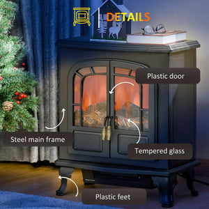 Electric Fireplace with LED Flame Effect Double Door 750W/1500W, Black