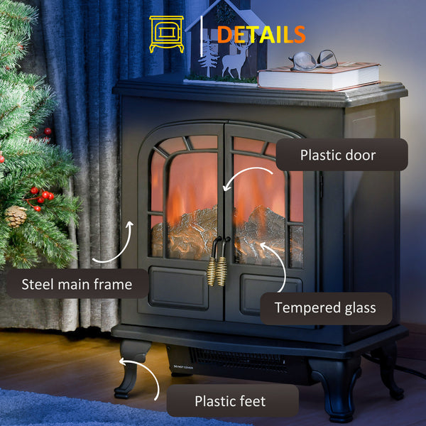 Electric Fireplace with LED Flame Effect Double Door 750W/1500W, Black