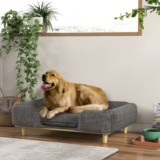 Canapé surélevé lavable pour grands chiens avec coussinets antidérapants, gris foncé