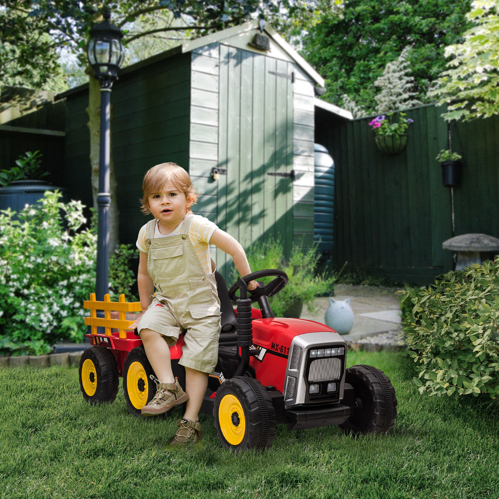 12V tractor with trailer and remote control, red