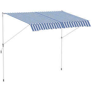 10x5ft Manual Retractable Awning, Patio Sun Shade Canopy Shelter with 5.6-9.2ft Support Pole, Water Resistant UV Protector, for Window, Door, Porch, Deck, Blue